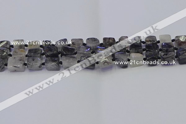 CNG6821 15.5 inches 5*8mm - 8*12mm nuggets black rutilated quartz beads