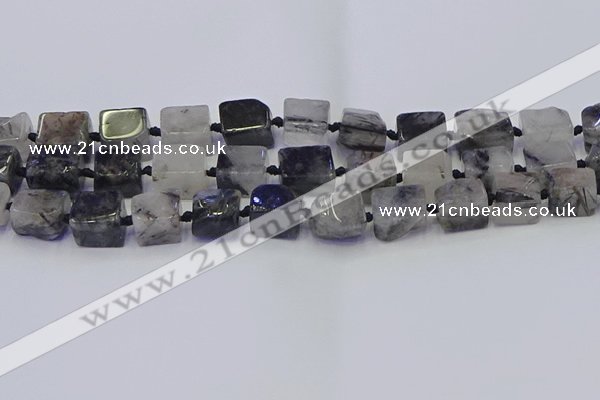 CNG6822 15.5 inches 8*12mm - 10*16mm nuggets black rutilated quartz beads