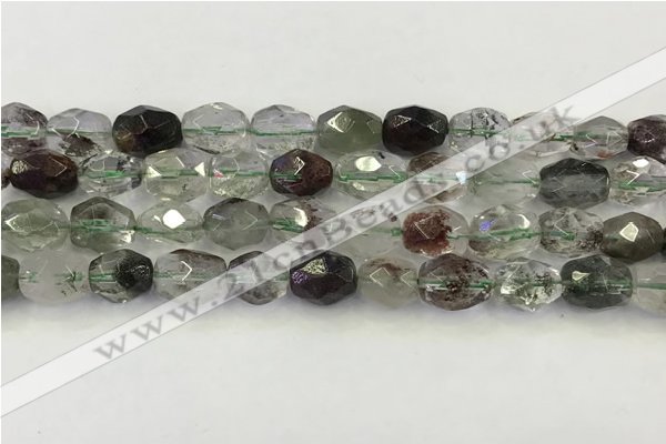 CNG6961 10*12mm - 10*14mm faceted nuggets green phantom quartz beads