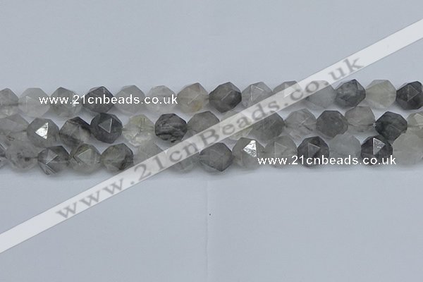 CNG7252 15.5 inches 10mm faceted nuggets cloudy quartz beads