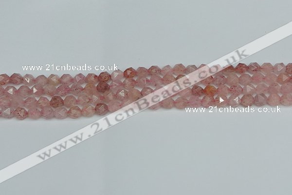 CNG7255 15.5 inches 6mm faceted nuggets strawberry quartz beads