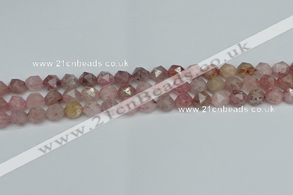 CNG7256 15.5 inches 8mm faceted nuggets strawberry quartz beads