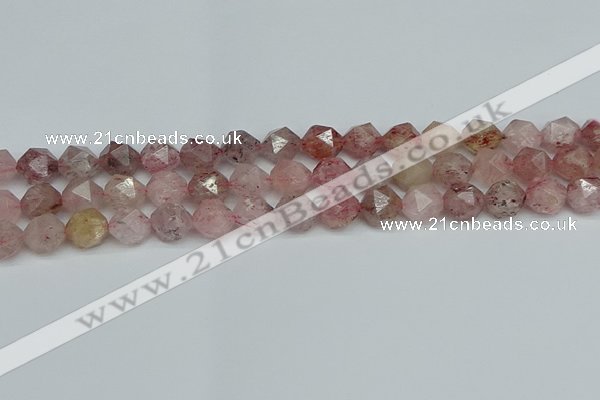 CNG7257 15.5 inches 10mm faceted nuggets strawberry quartz beads