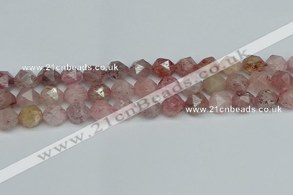 CNG7258 15.5 inches 12mm faceted nuggets strawberry quartz beads