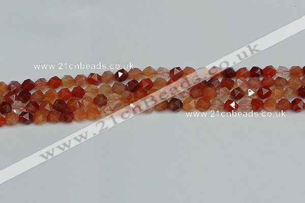 CNG7280 15.5 inches 6mm faceted nuggets red rabbit hair quartz beads