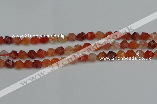 CNG7281 15.5 inches 8mm faceted nuggets red rabbit hair quartz beads