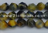 CNG7310 15.5 inches 6mm faceted nuggets golden & blue tiger eye beads