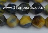 CNG7313 15.5 inches 12mm faceted nuggets golden & blue tiger eye beads