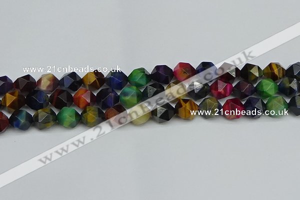 CNG7333 15.5 inches 12mm faceted nuggets mixed tiger eye beads