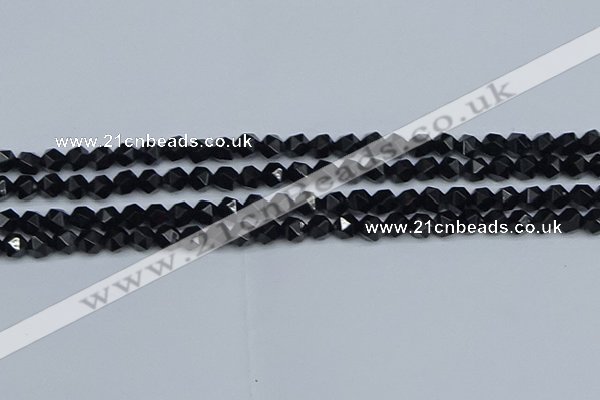 CNG7350 15.5 inches 6mm faceted nuggets Black agate beads