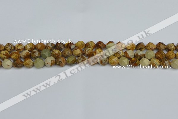 CNG7376 15.5 inches 8mm faceted nuggets picture jasper beads