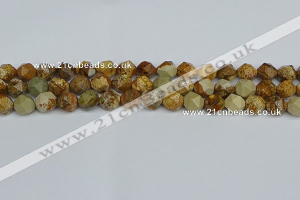 CNG7378 15.5 inches 12mm faceted nuggets picture jasper beads