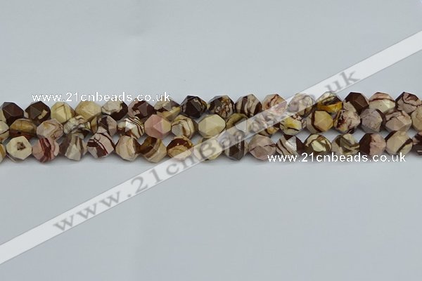 CNG7381 15.5 inches 8mm faceted nuggets zebra jasper beads