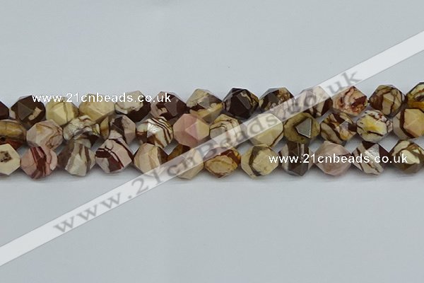 CNG7383 15.5 inches 12mm faceted nuggets zebra jasper beads