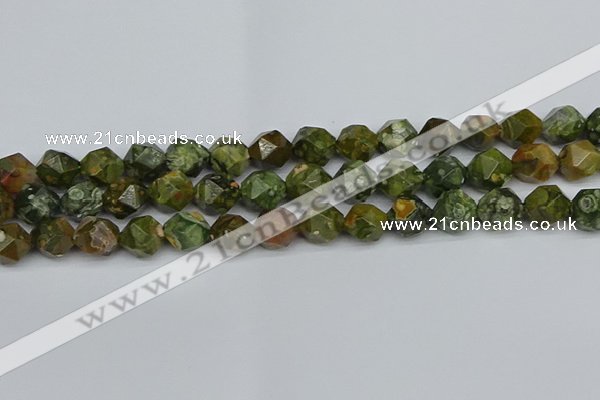 CNG7397 15.5 inches 10mm faceted nuggets rhyolite gemstone beads