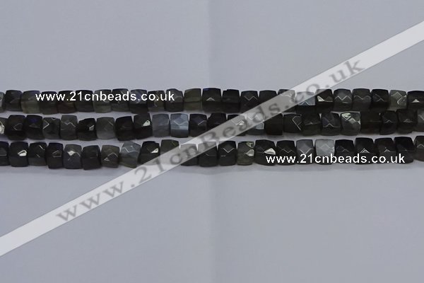CNG7490 15.5 inches 8*8mm faceted nuggets black moonstone beads