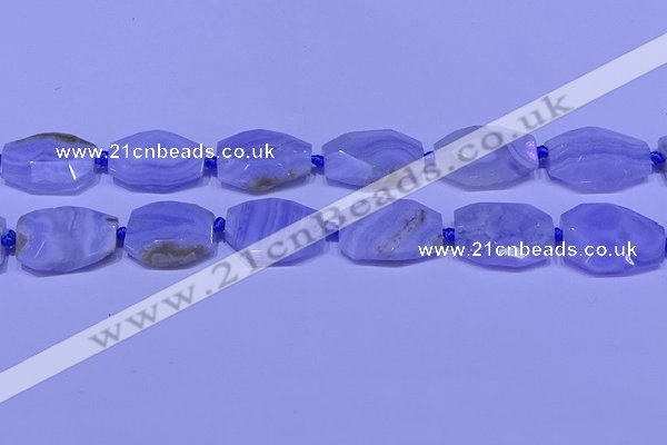 CNG7526 18*25mm - 25*35mm faceted freeform blue lace agate beads