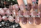 CNG7756 13*18mm - 15*25mm faceted freeform strawberry quartz beads