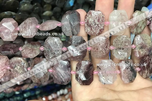 CNG7757 13*18mm - 15*25mm faceted freeform strawberry quartz beads