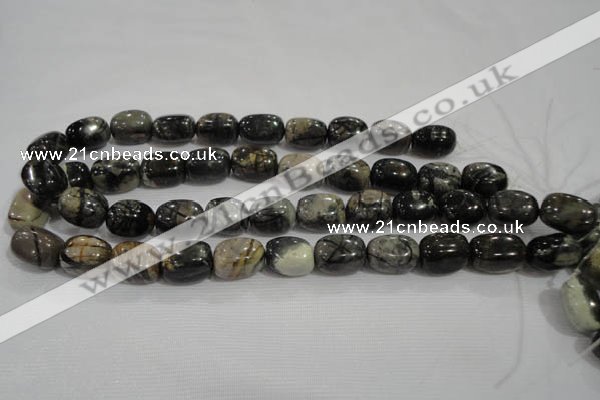 CNG777 15.5 inches 13*18mm nuggets black line jasper beads wholesale