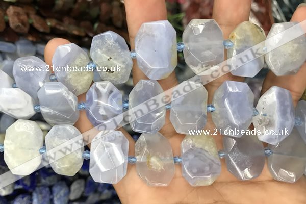 CNG7781 13*18mm - 15*25mm faceted freeform blue chalcedony beads