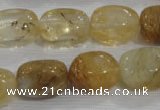 CNG782 15.5 inches 13*18mm nuggets golden rutilated quartz glass beads