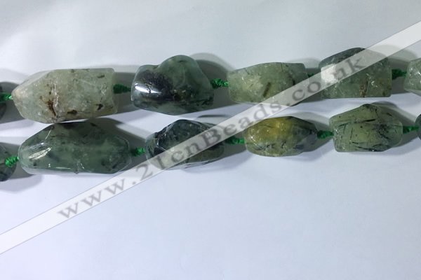 CNG7954 15.5 inches 15*25mm - 20*40mm nuggets green rutilated quartz beads