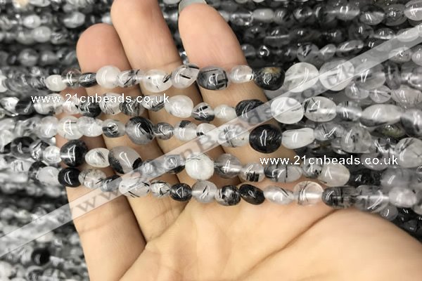 CNG8009 15.5 inches 6*8mm nuggets black rutilated quartz beads