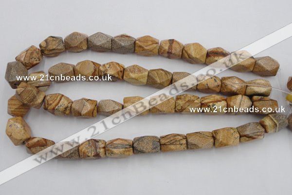 CNG842 15.5 inches 13*18mm faceted nuggets picture jasper beads