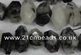 CNG856 15.5 inches 10*16mm faceted nuggets black rutilated quartz beads