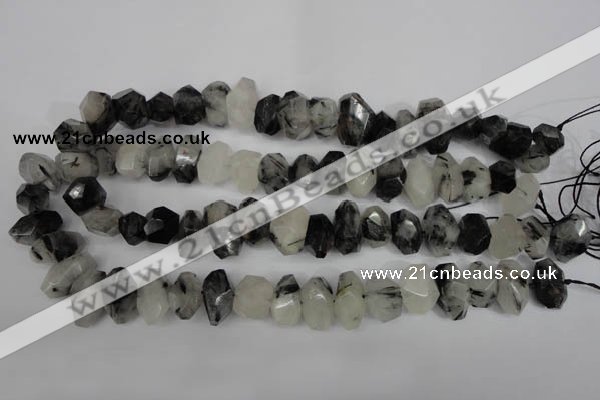 CNG856 15.5 inches 10*16mm faceted nuggets black rutilated quartz beads