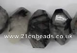 CNG857 15.5 inches 14*22mm faceted nuggets black rutilated quartz beads