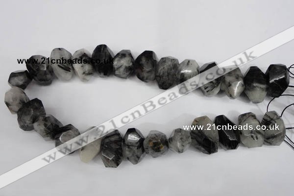 CNG857 15.5 inches 14*22mm faceted nuggets black rutilated quartz beads