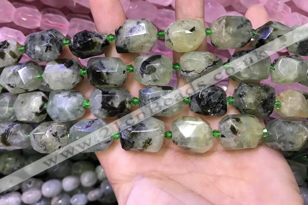 CNG8582 13*18mm - 15*20mm faceted nuggets green rutilated quartz  beads