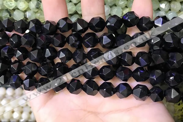 CNG8737 15.5 inches 8mm faceted nuggets black agate beads