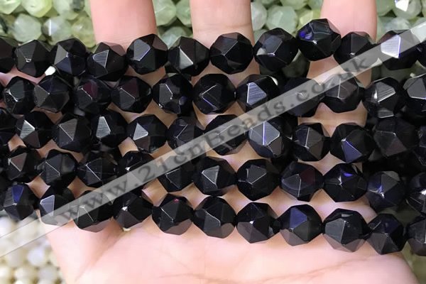 CNG8738 15.5 inches 10mm faceted nuggets black agate beads