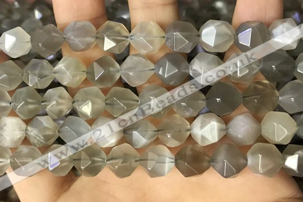CNG8749 15.5 inches 12mm faceted nuggets grey moonstone beads