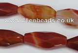 CNG880 15.5 inches 14*30mm faceted rice red agate nugget beads