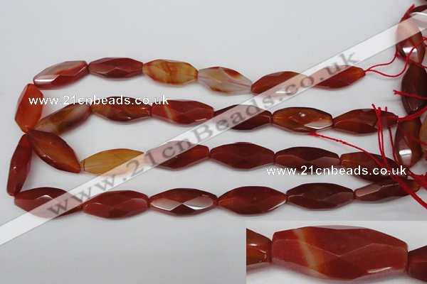 CNG880 15.5 inches 14*30mm faceted rice red agate nugget beads