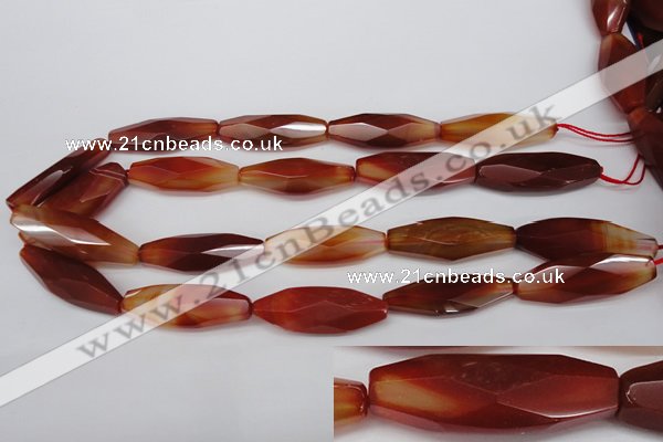 CNG881 15.5 inches 15*40mm faceted rice red agate nugget beads