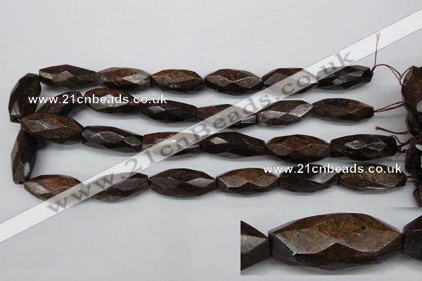 CNG882 15.5 inches 14*32mm faceted rice bronzite nugget beads