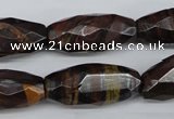 CNG883 15.5 inches 13*28mm faceted rice tiger iron nugget beads