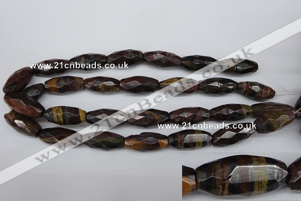 CNG883 15.5 inches 13*28mm faceted rice tiger iron nugget beads