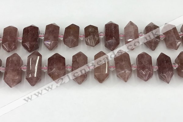 CNG8900 10*25mm - 14*30mm faceted nuggets strawberry quartz beads