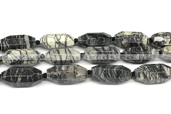 CNG8942 15*30mm - 16*38mm faceted nuggets black water jasper beads