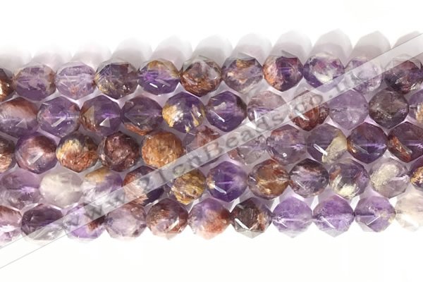 CNG9063 15.5 inches 10mm faceted nuggets purple phantom quartz beads