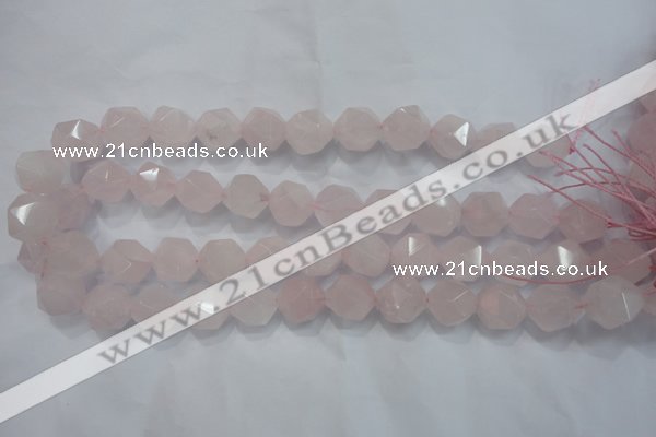 CNG922 15 inches 14mm faceted nuggets rose quartz beads