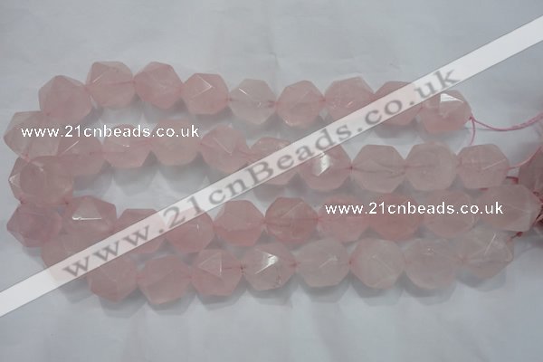 CNG924 15 inches 18mm faceted nuggets rose quartz beads