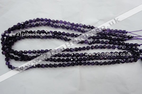 CNG927 15 inches 6mm faceted nuggets amethyst gemstone beads