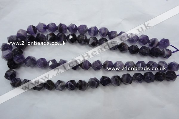 CNG930 15 inches 12mm faceted nuggets amethyst gemstone beads